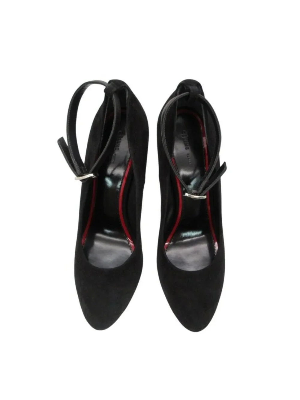 Celine Pumps Phoebe Philo Era by Wedge Sole Almond Toe Suede Ankle Strap Belt